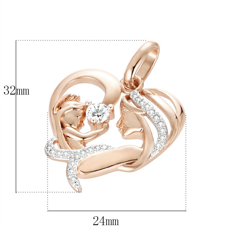 Women Femme Rose Gold Color Mother Baby Shaped Cubic Zircon Pendant Heart Pendant