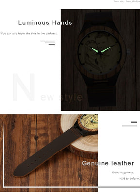 Personalized Custom Watch Photo Ebony Wooden Watch Engraving Picture Leather Band Unique Quartz Watches