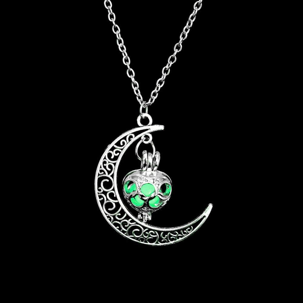 Fashion Silver Color Charm Luminous Pendant Necklace Women Moon Glowing Stone Necklace