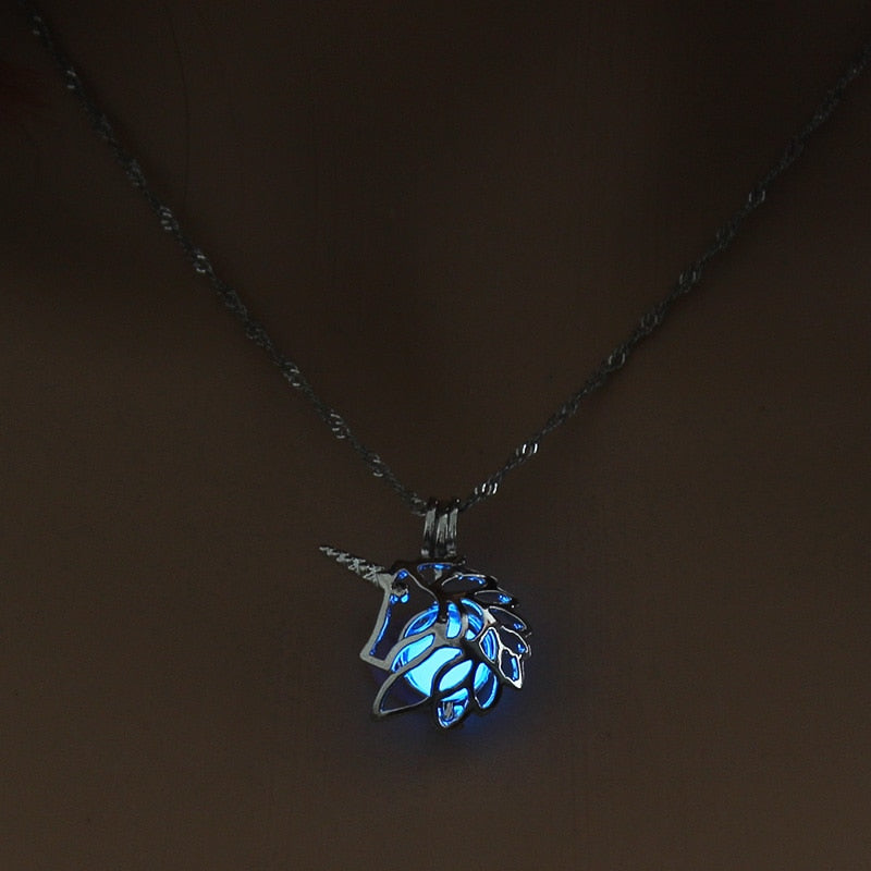 Hollow Luminous Stone Gem Charm Jewelry Pendant Necklace Gifts