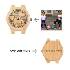 Personalized Custom Photo Texts Wooden Watch Log Wood Case Genuine Leather Watches