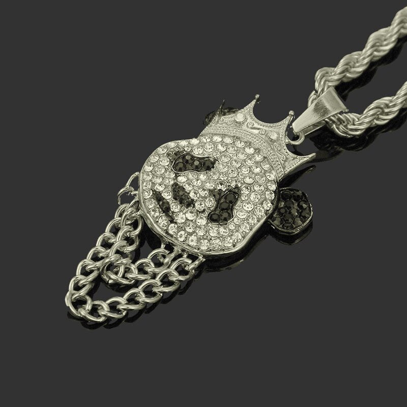 Hip Hop Crown Panda Pendant Necklace Iced Out Cuban Link Chain Mens Women