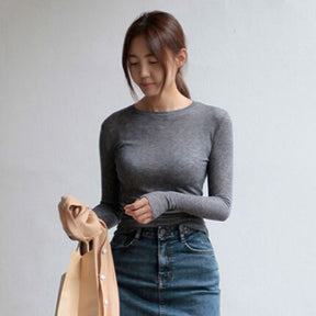 Slim T Shirt Women Cotton T-shirts Female Casual Tops Long Sleeve Sexy Thin T-shirt see through