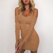 Women Spring Autumn Bandage Dress Women Sexy Off Shoulder Long Sleeve Slim Elastic Bodycon Vestidos