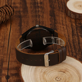 Personalized Custom Watch Photo Ebony Wooden Watch Engraving Picture Leather Band Unique Quartz Watches