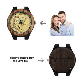 Personalized Custom Watch Photo Ebony Wooden Watch Engraving Picture Leather Band Unique Quartz Watches