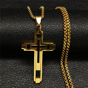 Cross Stainless Fashion Steel Choker Necklace for Men Gold and Silver Color Statement Necklace