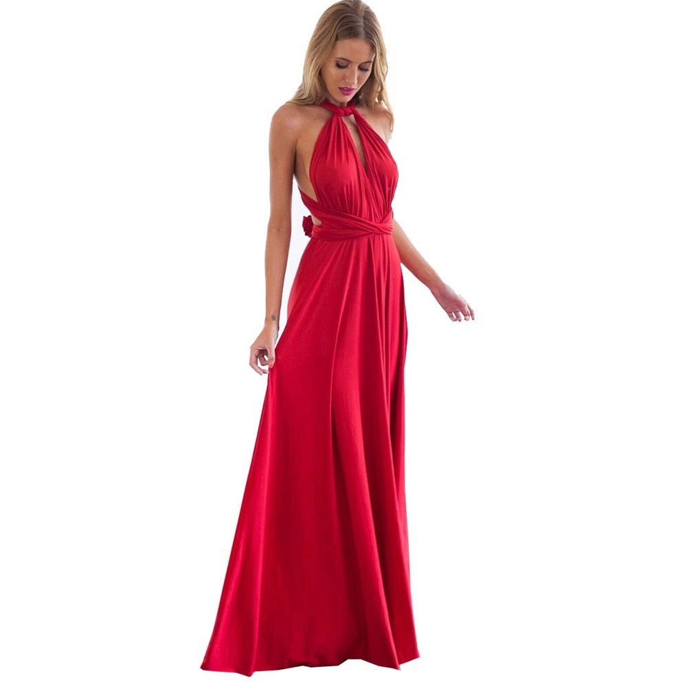 Abito lungo da donna sexy multiway avvolgente convertibile Boho Maxi Club vestito rosso dalla fasciatura