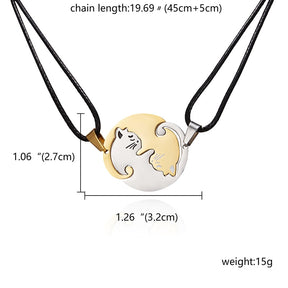 Black White Cat Stitching Necklace Friendship Heart Shape Gold White Cat Cute Couple Jewelry