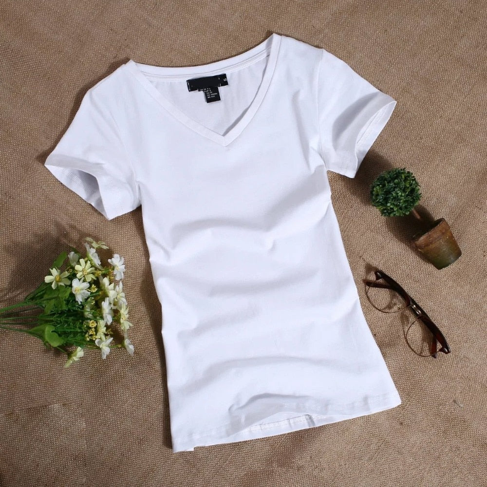 2022 Women's T Shirt Women Short Sleeved Slim Solid Color Womens Simple Tee T-Shirt