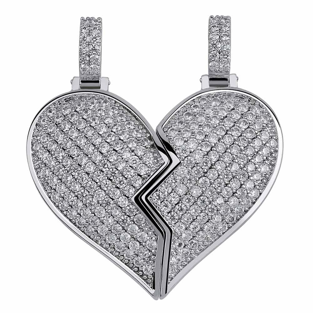 Heart Broken With Magnet Iced Out Pendant Necklace Mens/Women Hip Hop Gold Silver Color Jewelry