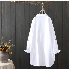 Plus size Cotton Embroidery women loose long white shirts casual ladies blouse