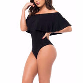 Sommer Rüschen Schulterfrei Bodysuit Frauen Combinaison Femme Backless Sexy Jumpsuit