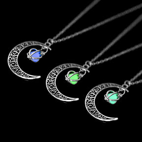 Fashion Silver Color Charm Luminous Pendant Necklace Women Moon Glowing Stone Necklace