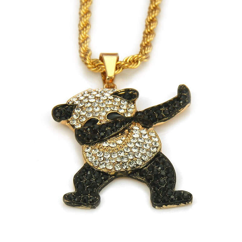 Ciondolo panda animale danzante hip-hop di lusso con strass Collane hip-hop rock ghiacciate