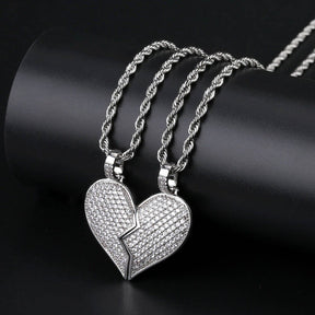 Heart Broken With Magnet Iced Out Pendant Necklace Mens/Women Hip Hop Gold Silver Color Jewelry