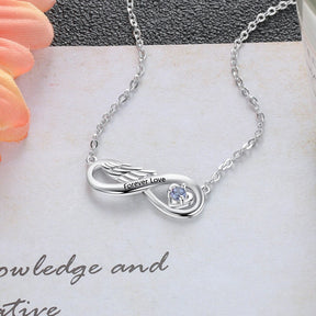 Collana personalizzata con ciondolo con nome in pietra portafortuna di Wing Infinity Relationship