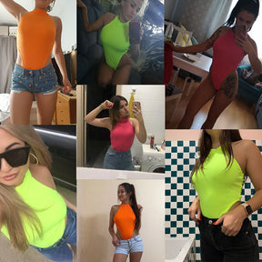 2022 Neon Green Red Orange Sexy Bodysuit Summer Clothes for Women Casual Streetwear Jumpsuits