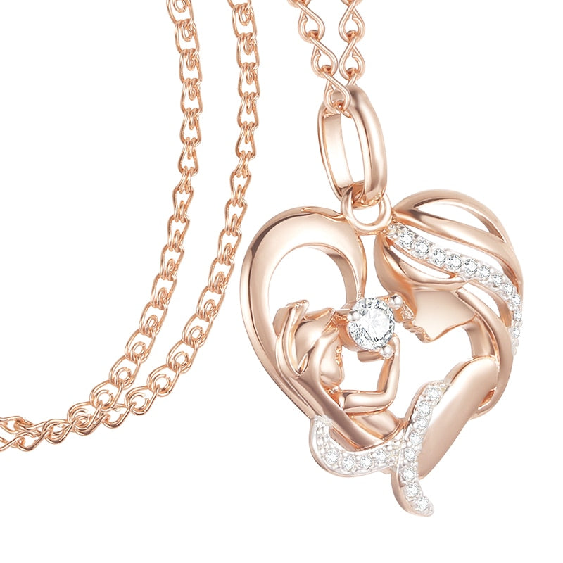 Ciondolo a forma di cuore con ciondolo a forma di zircone cubico a forma di bambino color oro rosa da donna