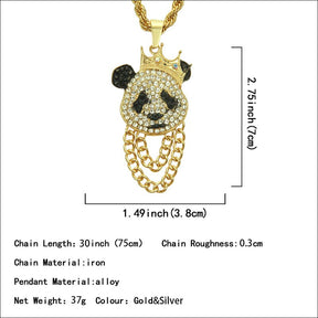 Hip Hop Crown Panda Anhänger Halskette Iced Out kubanische Gliederkette Herren Damen