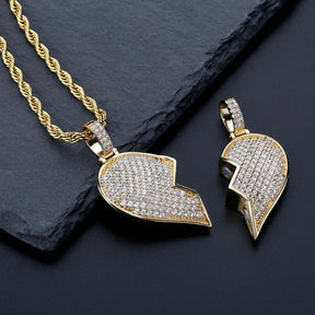 Heart Broken With Magnet Iced Out Pendant Necklace Mens/Women Hip Hop Gold Silver Color Jewelry