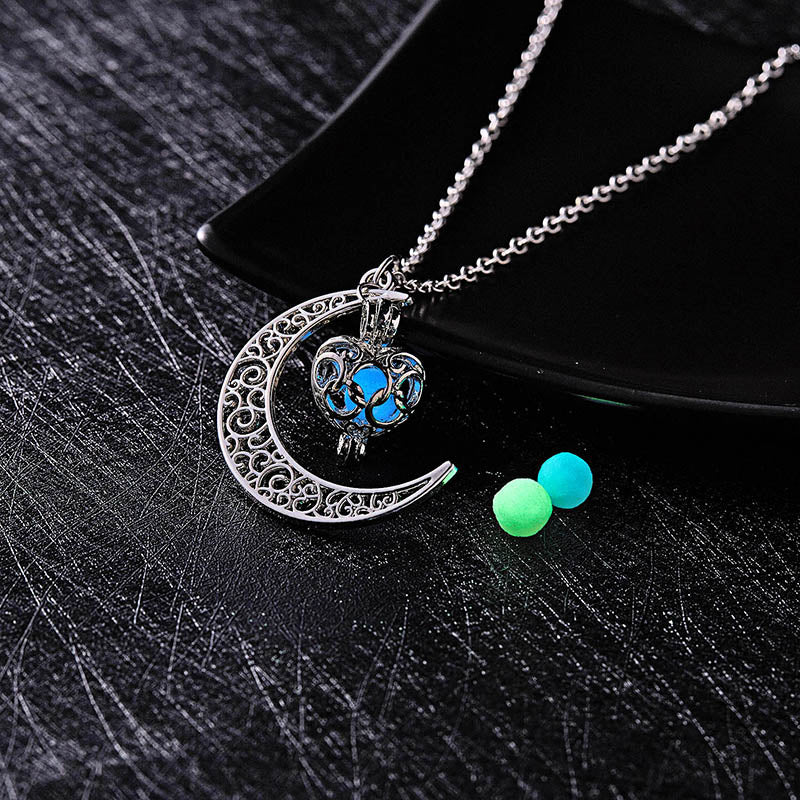 Glow In The Dark Collana Moon Square Heart Collane per donna Ciondolo goccia d'acqua vuota