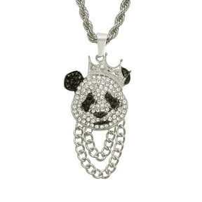 Hip Hop Crown Panda Anhänger Halskette Iced Out kubanische Gliederkette Herren Damen