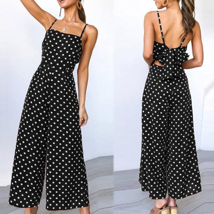 Sleeveless Backless Boho Bow-knot  Dot Jumpsuits Women 2022 Summer Romper