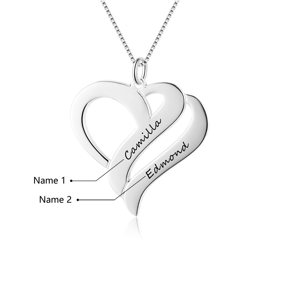 Heart Shaped Personalized Engraving 2 Names Name Necklace