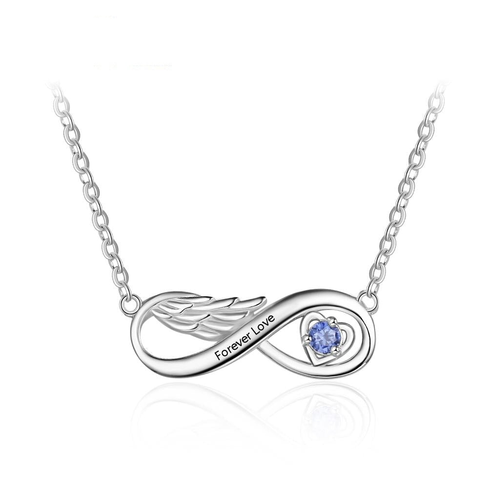 Customized Wing Infinity Relationship Birthstone Name Pendant Necklace