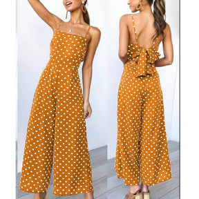 Ärmelloser rückenfreier Boho Bow-Knot Dot Jumpsuits Damen 2022 Sommer Strampler