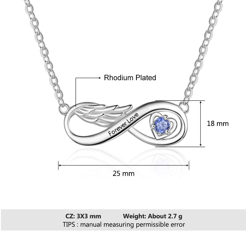 Collana personalizzata con ciondolo con nome in pietra portafortuna di Wing Infinity Relationship