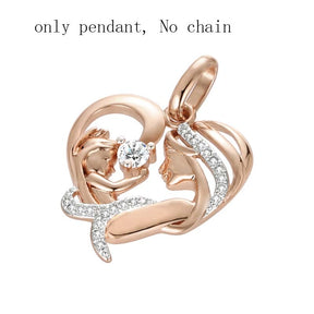 Women Femme Rose Gold Color Mother Baby Shaped Cubic Zircon Pendant Heart Pendant