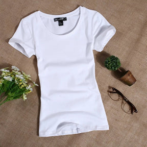 2022 Women's T Shirt Women Short Sleeved Slim Solid Color Womens Simple Tee T-Shirt