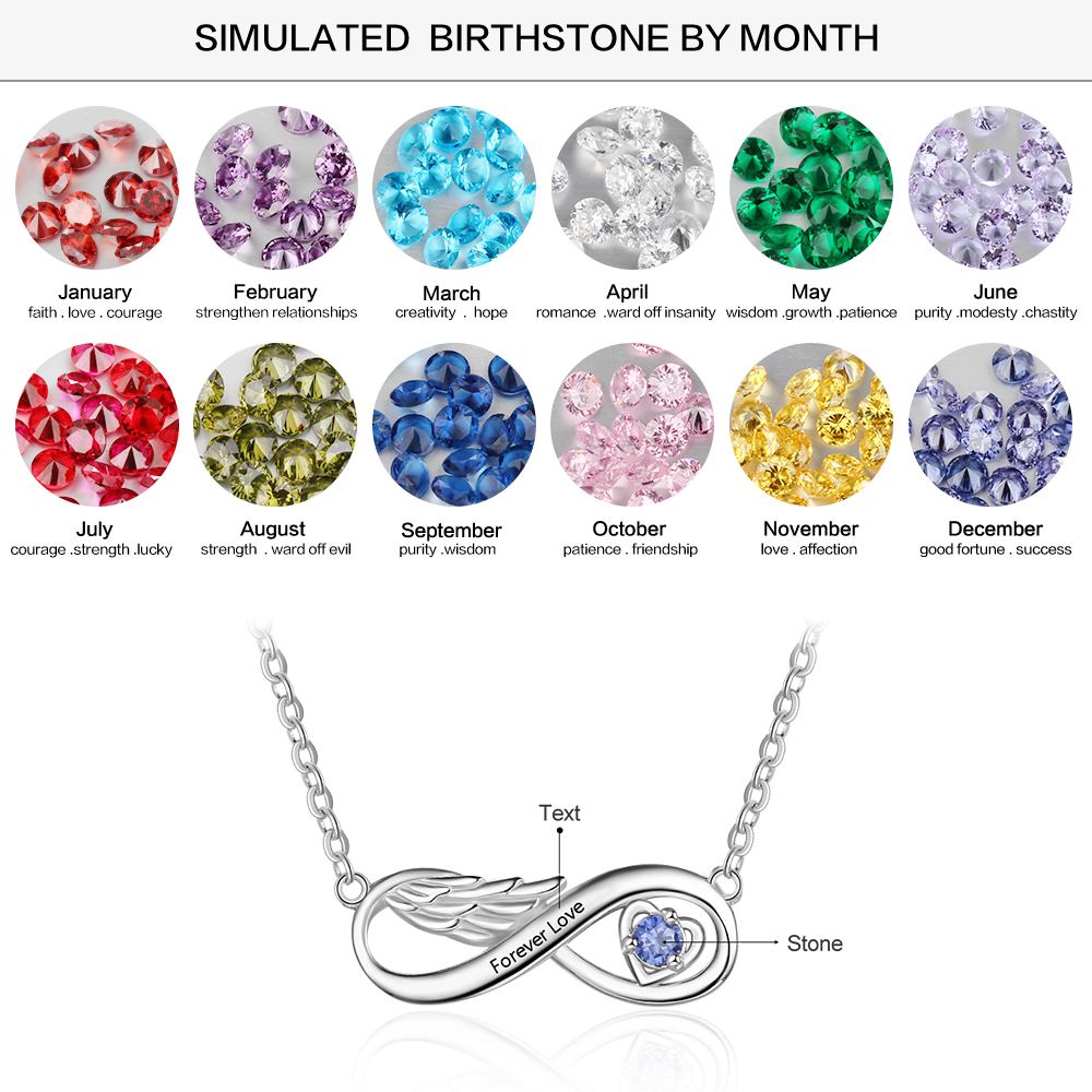 Customized Wing Infinity Relationship Birthstone Name Pendant Necklace