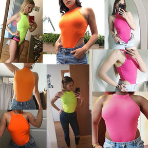 2022 Neon Green Red Orange Sexy Bodysuit Summer Clothes for Women Casual Streetwear Jumpsuits