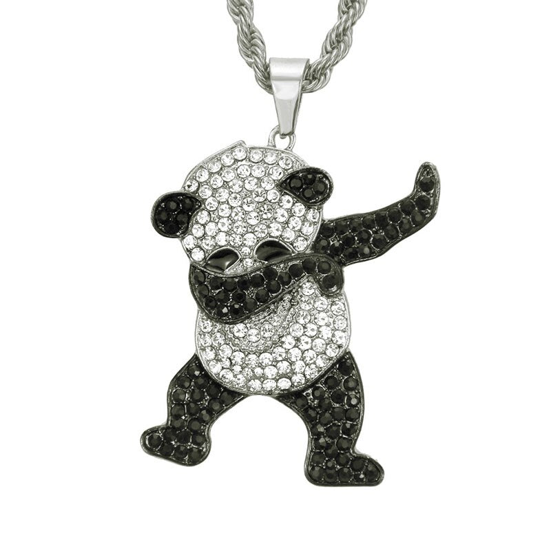 Ciondolo panda animale danzante hip-hop di lusso con strass Collane hip-hop rock ghiacciate