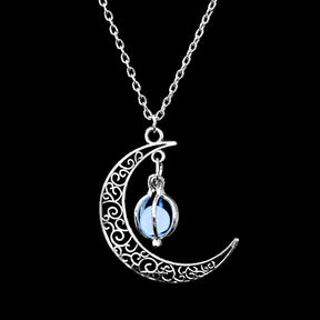 Fashion Silver Color Charm Luminous Pendant Necklace Women Moon Glowing Stone Necklace