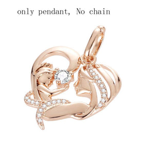 Women Femme Rose Gold Color Mother Baby Shaped Cubic Zircon Pendant Heart Pendant