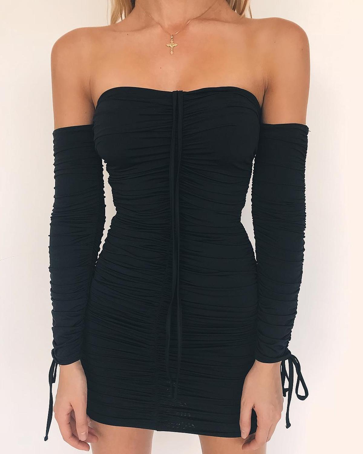 Frauen Frühling Herbst Verbandkleid Frauen Sexy Schulterfrei Langarm Schlank Elastisch Bodycon Vestidos