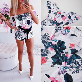 Boho Women Off Shoulder Floral Bodycon Romper Jumpsuit Summer Club Tights Bodysuit