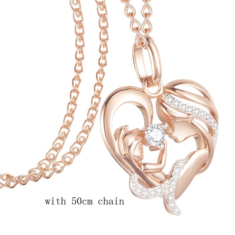 Women Femme Rose Gold Color Mother Baby Shaped Cubic Zircon Pendant Heart Pendant