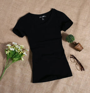 2022 Women's T Shirt Women Short Sleeved Slim Solid Color Womens Simple Tee T-Shirt