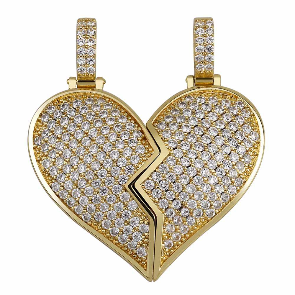 Heart Broken With Magnet Iced Out Pendant Necklace Mens/Women Hip Hop Gold Silver Color Jewelry