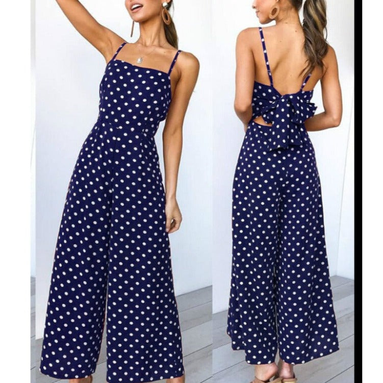 Sleeveless Backless Boho Bow-knot  Dot Jumpsuits Women 2022 Summer Romper