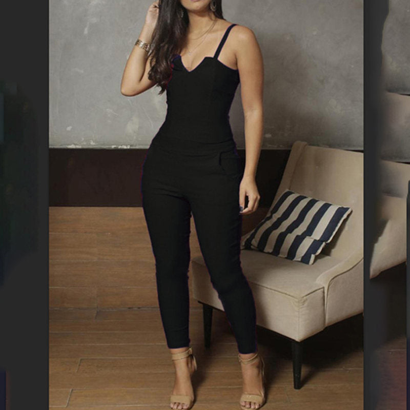 Summer jumpsuit Ladies Sling sleeveless Black Sexy Jumpsuit V-neck Cloth