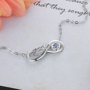 Collana personalizzata con ciondolo con nome in pietra portafortuna di Wing Infinity Relationship