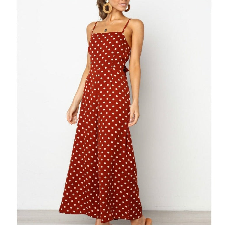 Ärmelloser rückenfreier Boho Bow-Knot Dot Jumpsuits Damen 2022 Sommer Strampler