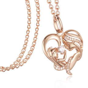 Women Femme Rose Gold Color Mother Baby Shaped Cubic Zircon Pendant Heart Pendant