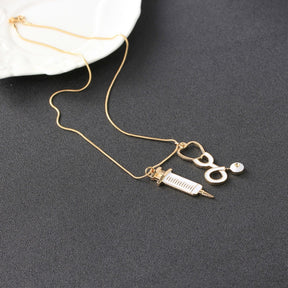 Medical Stethoscope Syringe Hospital Style Pendant Necklace